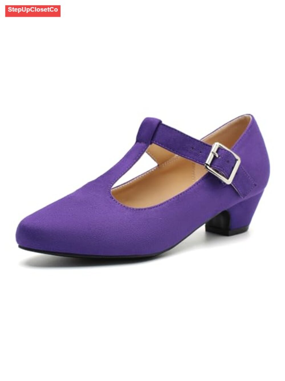 Women's T-Strap Mary Jane Pumps Low Block Heel Buckle Closure
